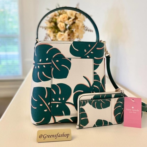 Kate Spade Purse & wallet Monstera Leaves Small Bucket Bag new - Picture 2 of 12